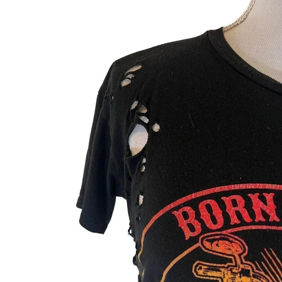 Windsor Crop Top Rock And Roll Distressed Holes Motorcycle Graphic Edgy Black - Picture 5 of 8